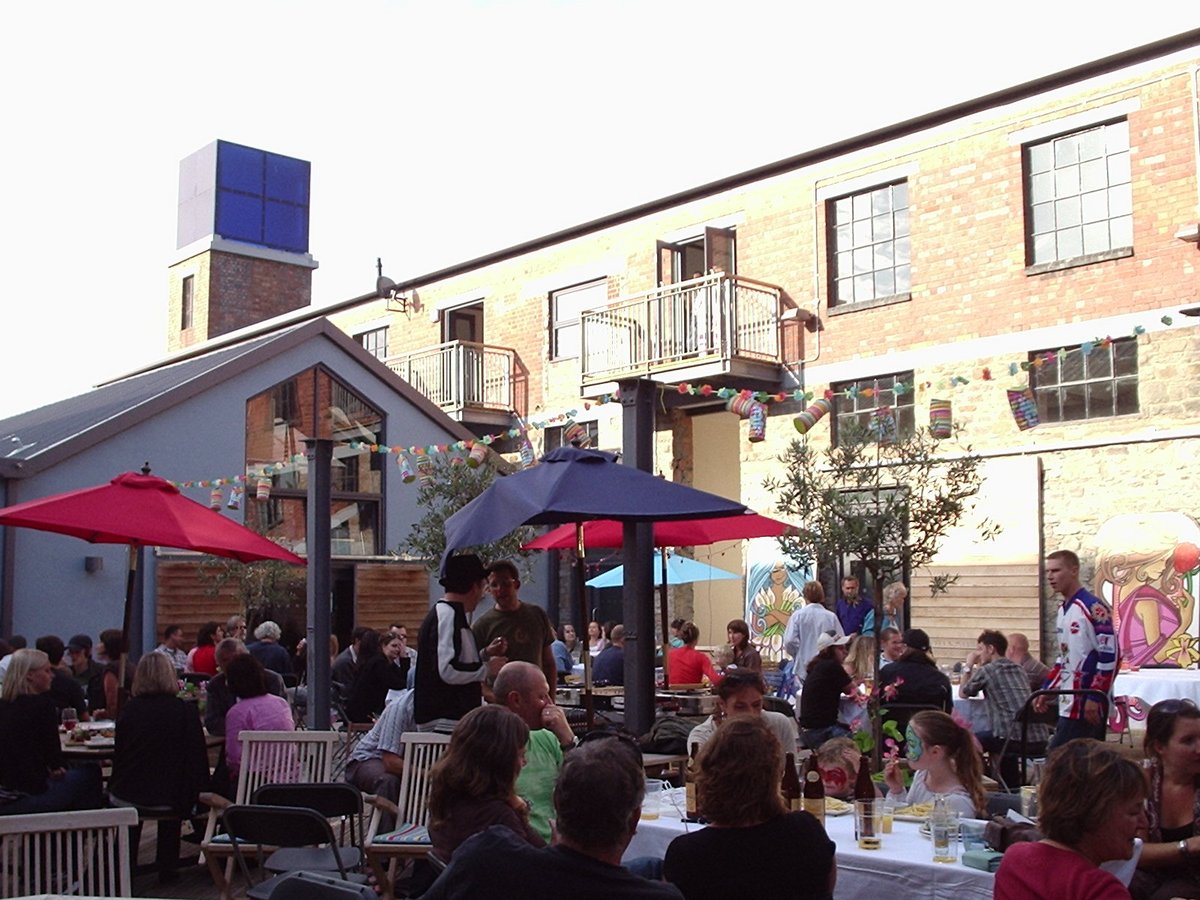 People in the main courtyard