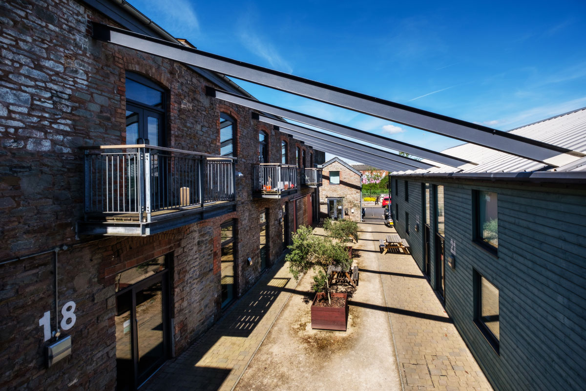 Sunlit view of Hardings Row from elevated position