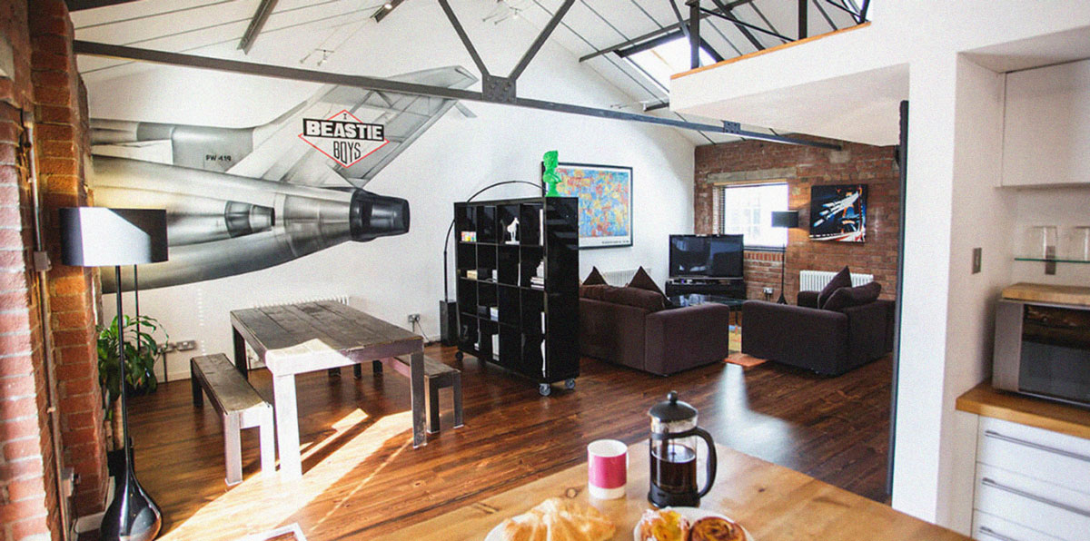 Loft apartment wth Beastie Boys mural